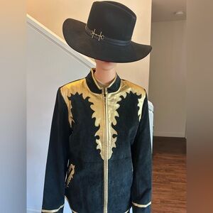 Linea by Louis Dell'Olio Black and Gold Bomber Jacket